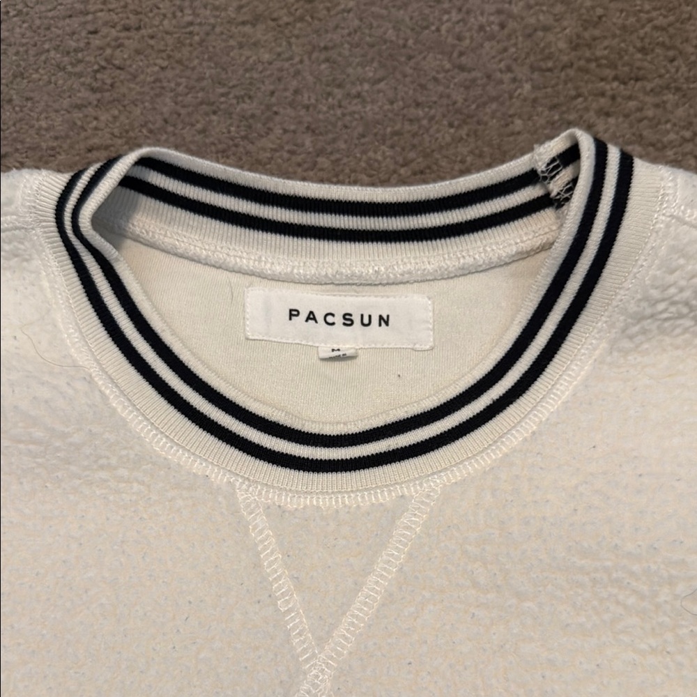 PacSun White Crewneck Fleecy Sweatshirt with Sporty Stripes - Picture 3 of 5